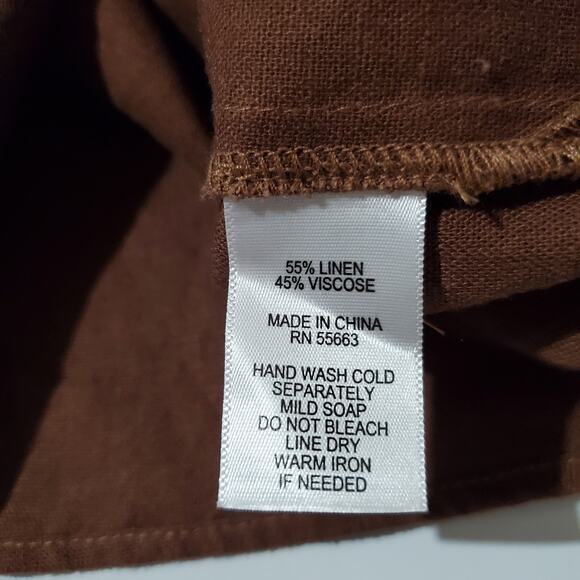 Tahari Linen 1/2 Button Popover Tunic Top Womens Size M Lagenlook Roll Tab Brown - Picture 6 of 7
